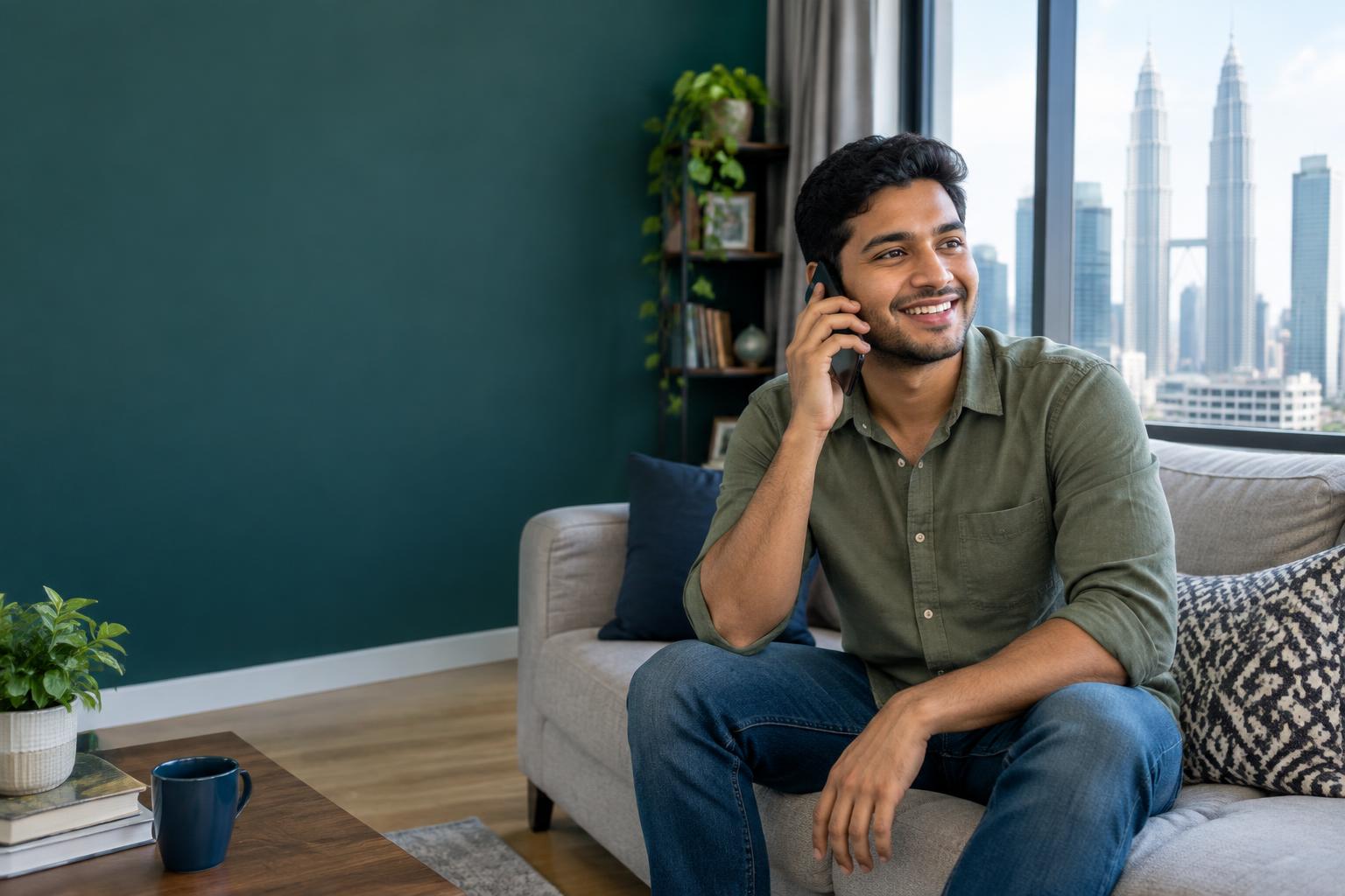 A Bangladeshi man making a phone call from Malaysia